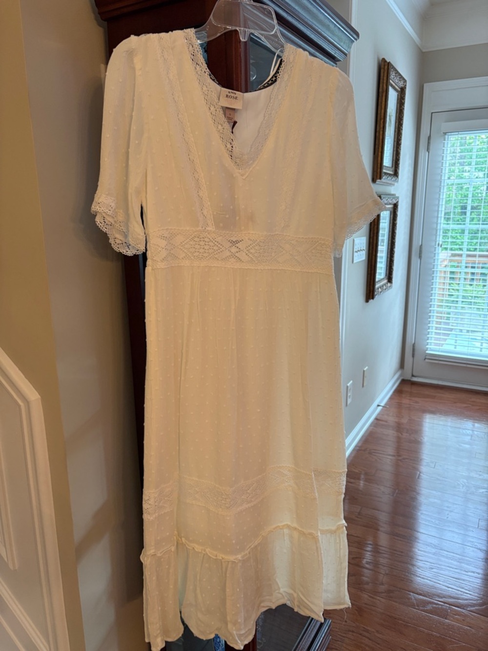 Knox Rose Cream Midi Dress with Lace & Swiss Dot